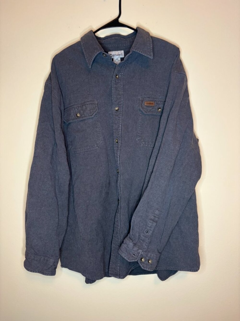 Carthartt Men's Long Sleeve Button Down Dark Blue 2XL